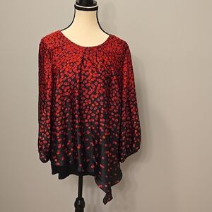 Alyx Red and Black Relaxed Blouse with Asymmetrical Hem
